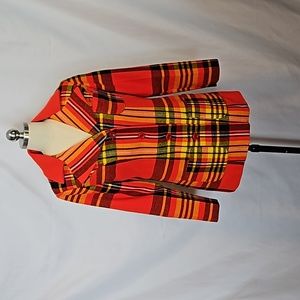 Vtg Montgomery Ward bright orange plaid 60's 70's jacket, S